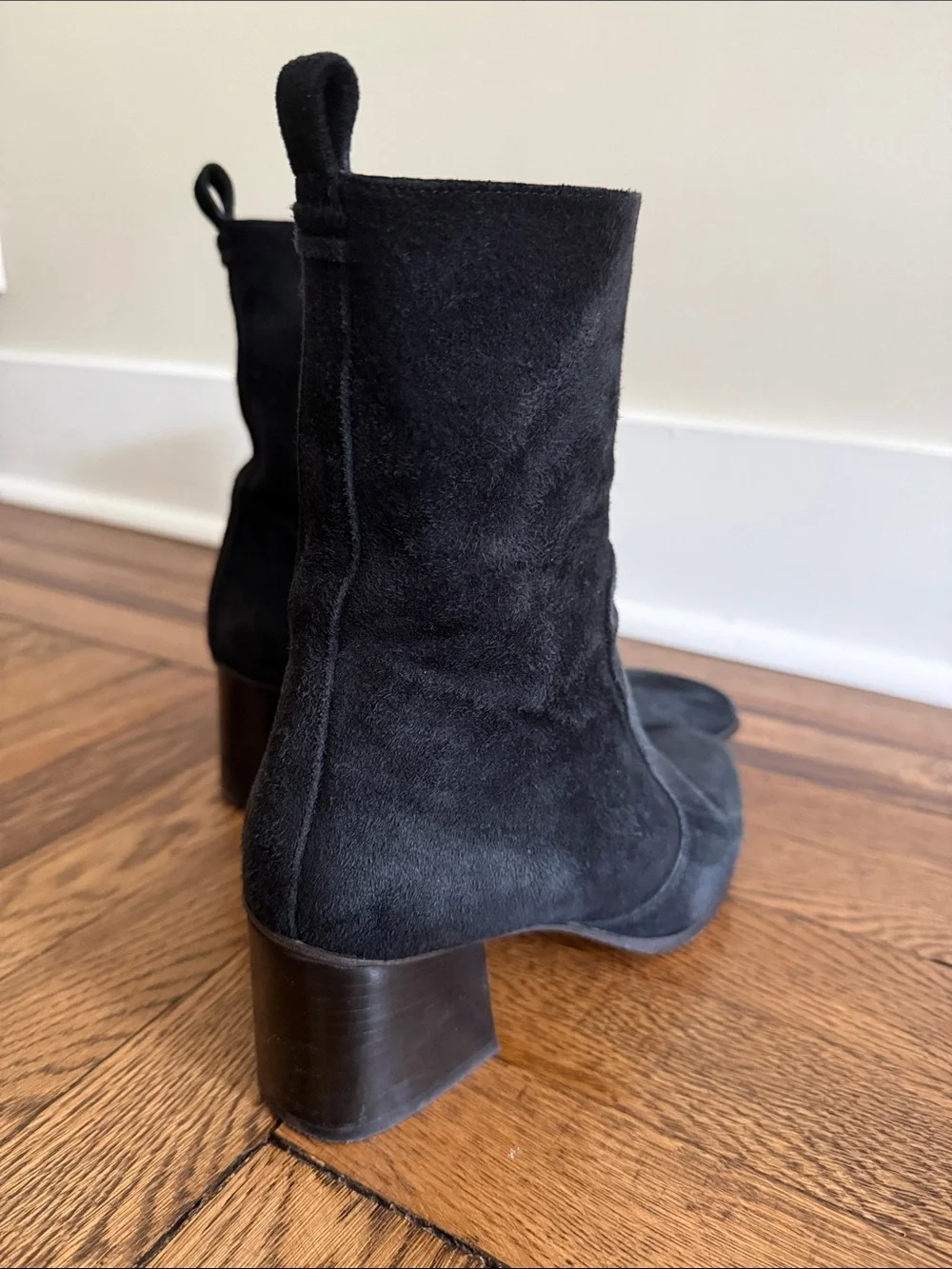 Black Suede Block Heel Ankle Boots